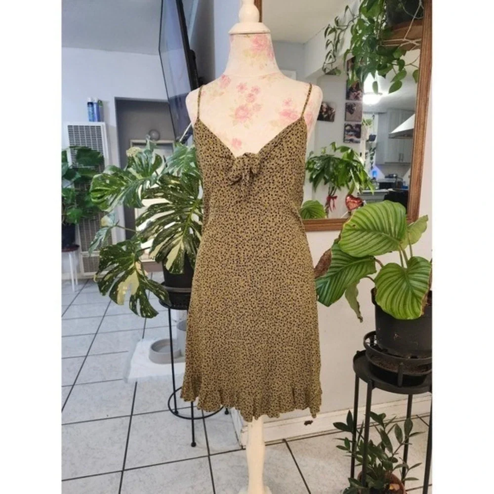 Cotton On Olive Floral Mini Slip Dress Women's‎ Smocked Ruffle Y2K Cottagecore